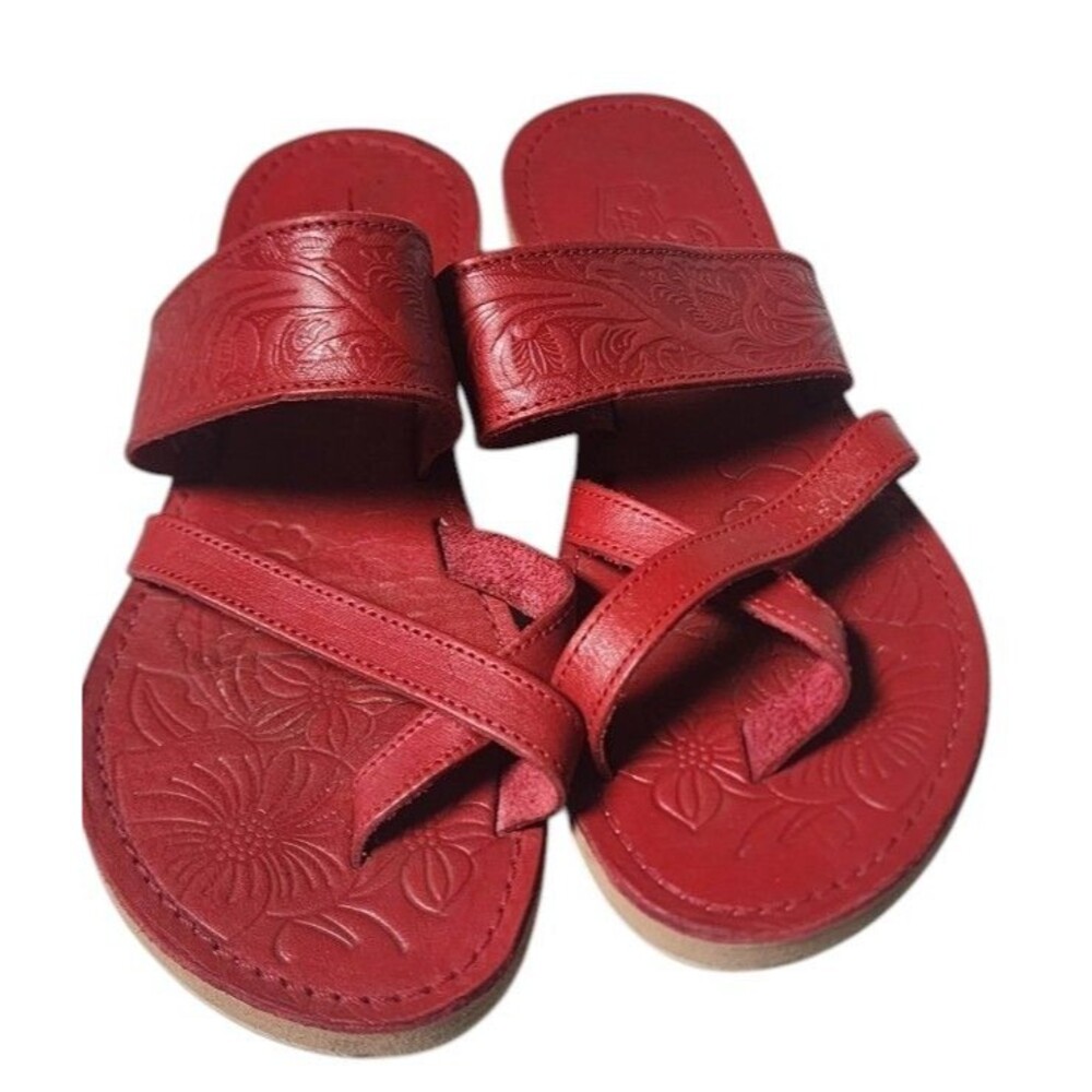 La Catrina Red Leather Sandals Size US 10.5 Mexico